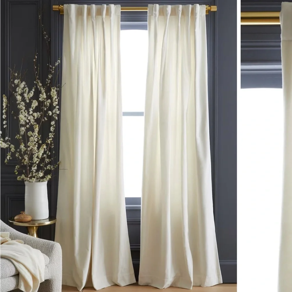 NWT/NWOT QUINCE Set Of 2 48x84 Cotton Velvet Curtains Ivory 7824 - Picture 1 of 10